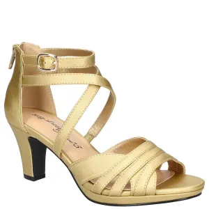Easy Street Women's Crissa Heeled Sandal, Gold Satin, 7.5 Wide