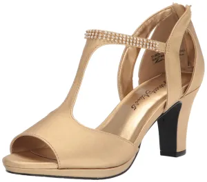 Easy Street Women's Flash Heeled Sandal, Gold Satin, 7.5