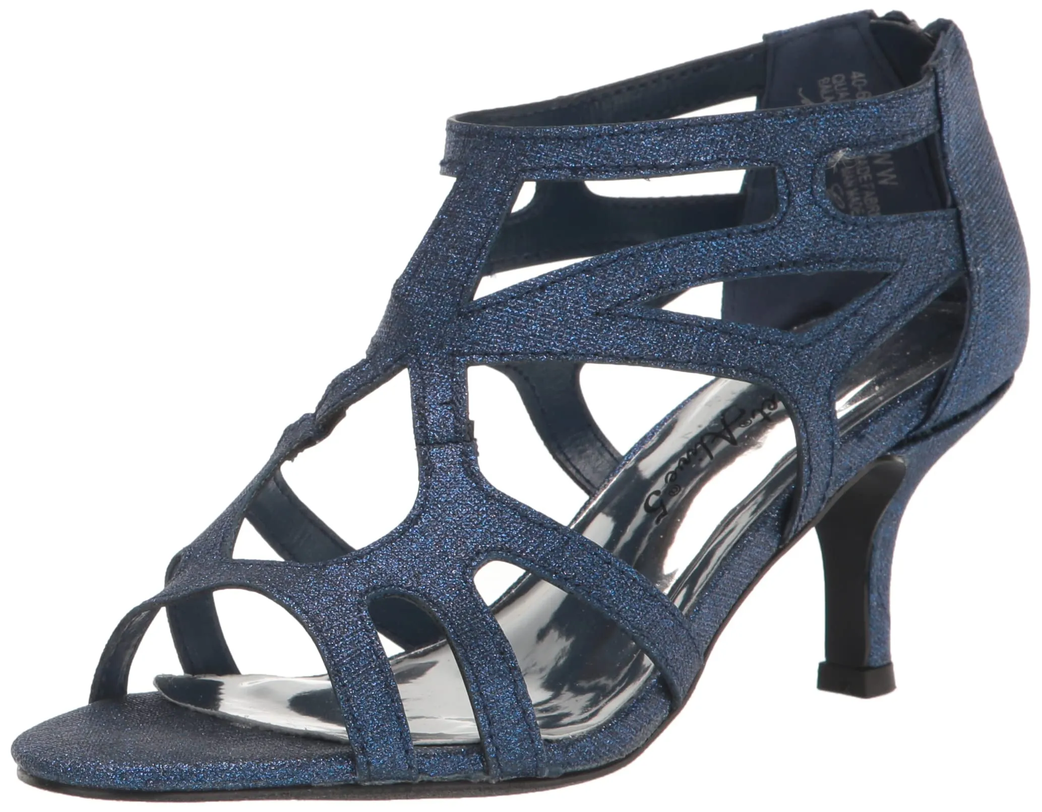 Easy Street Women's Flattery Heeled Sandal, Navy Glitter, 10 Wide