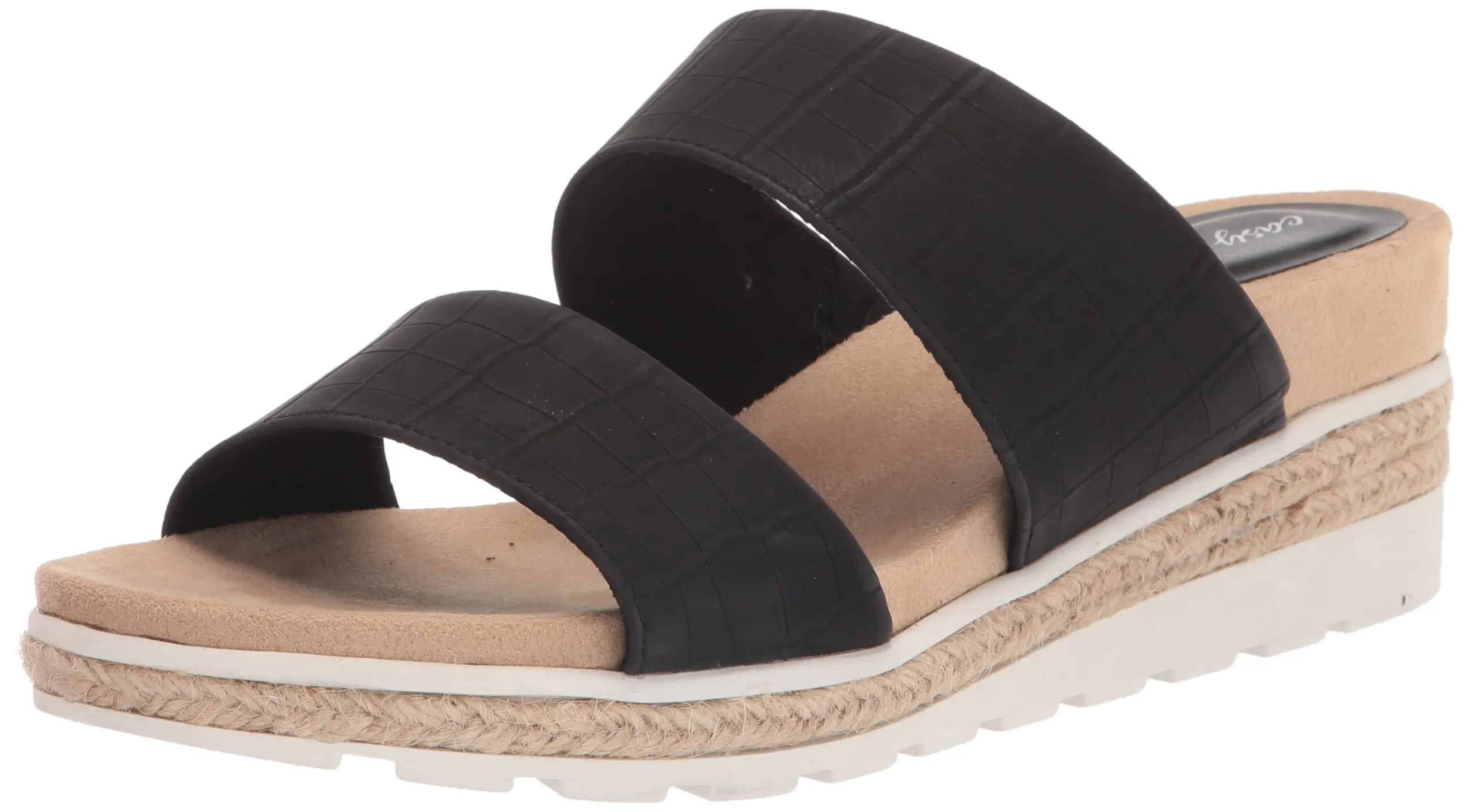 Easy Street Women's Maryann Wedge Sandal, Black Croco, 8.5