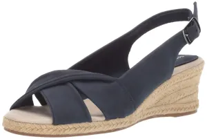 Easy Street Women's Maureen Wedge Sandal, Navy, 6 Narrow