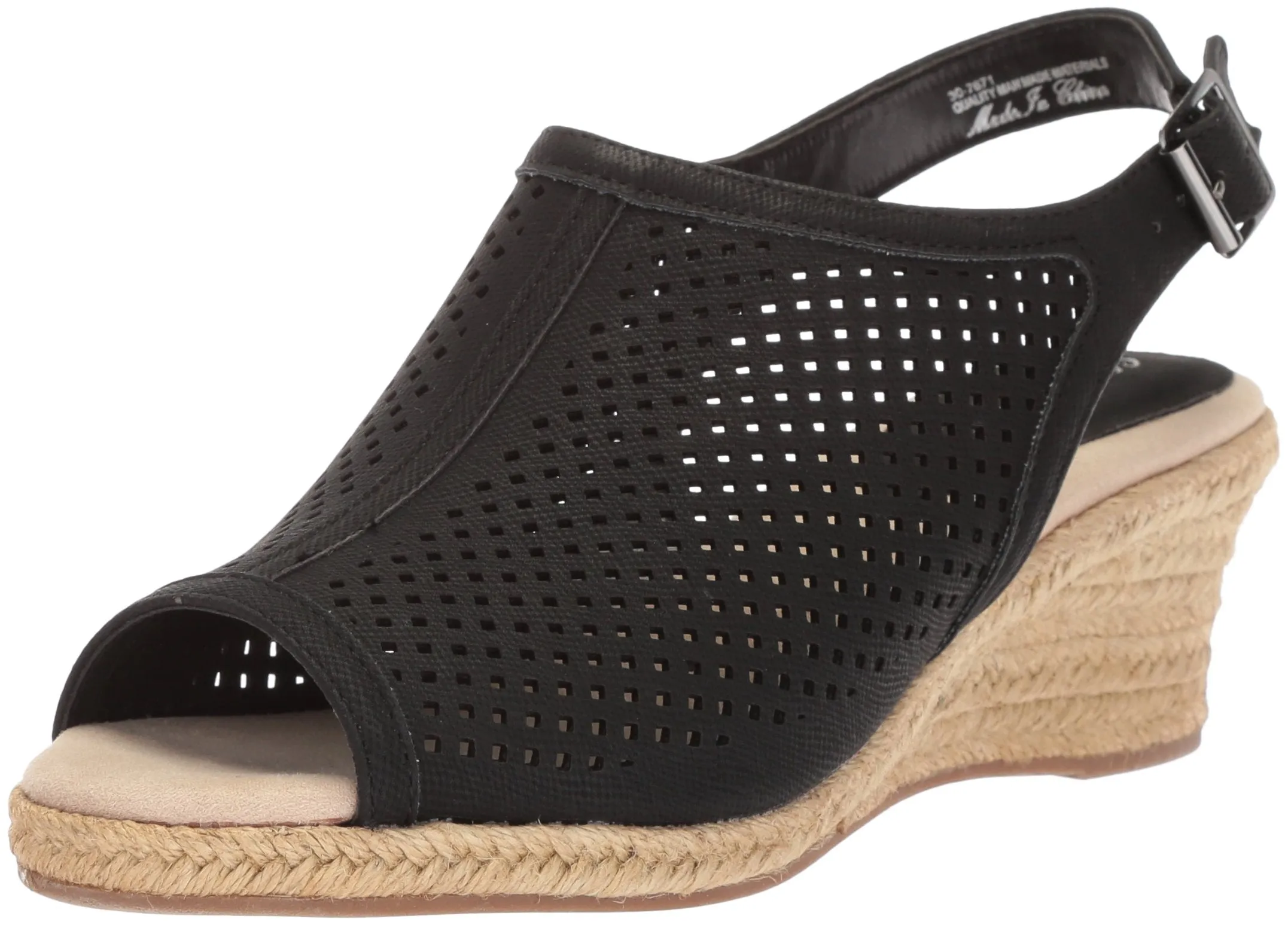 Easy Street Women's Stacy Wedge Sandal, Black Linen, 11