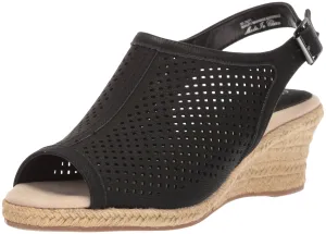 Easy Street Women's Stacy Wedge Sandal, Black Linen, 9