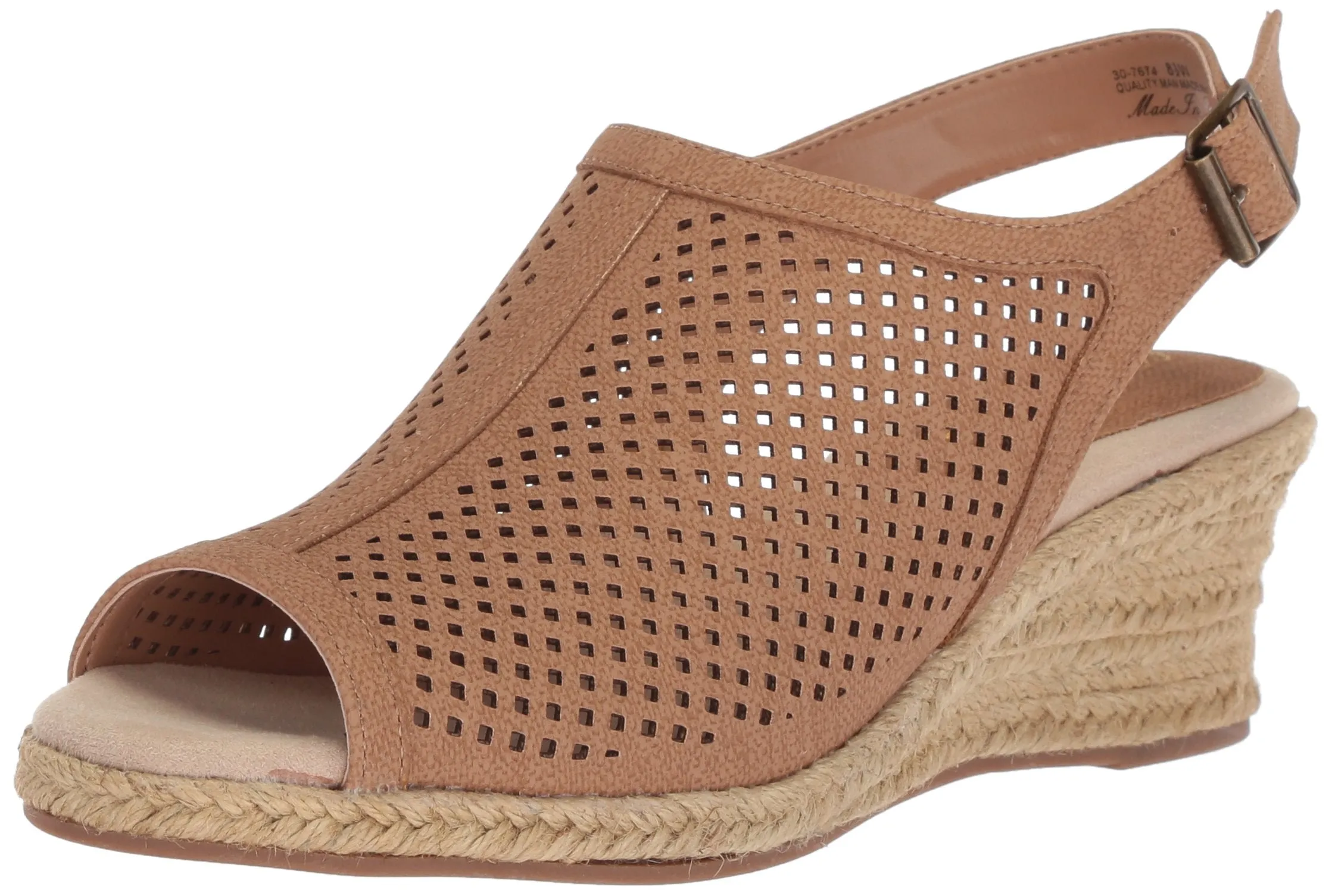 Easy Street Women's Stacy Wedge Sandal, tan Linen Print, 5.5