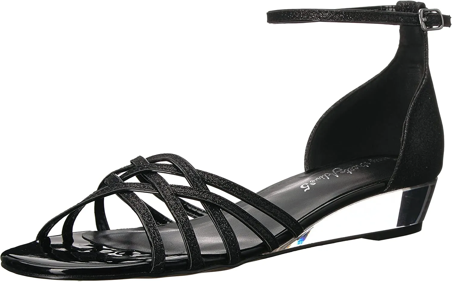 Easy Street Women's Tarrah Wedge Sandal, Black Glitter, 8.5 M US