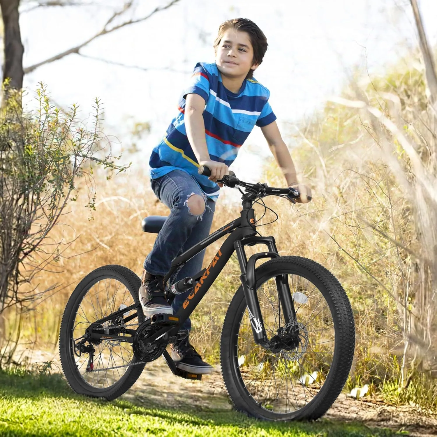 Ecarpat 24/26/27.5 Inch Mountain Bike, Dual/Front Suspension Mens Mountain Bike with 21 Speeds High-Carbon Steel Frame and Disc/V Brakes, Adult Sport Bicycle for Trail Snow Commuter City Road
