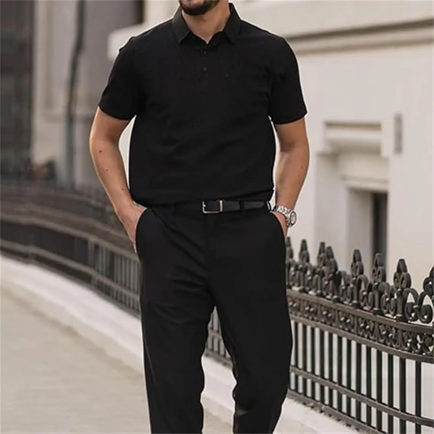 Elavure - The Prestigio Polo Shirt Men's Short Sleeve Solid Stretch Pique Polo Shirt Quick Dry Casual Workout Tshirt