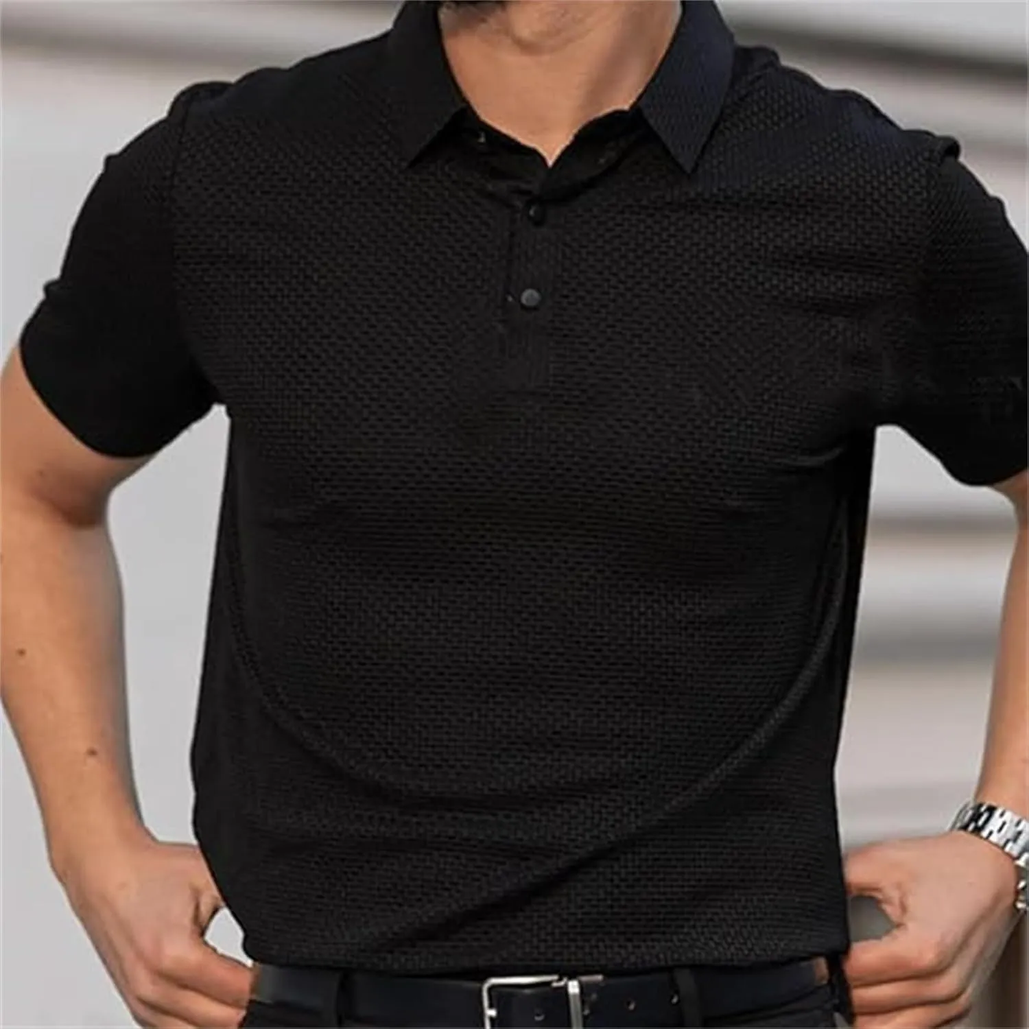 Elavure - The Prestigio Polo Shirt Men's Short Sleeve Solid Stretch Pique Polo Shirt Quick Dry Casual Workout Tshirt