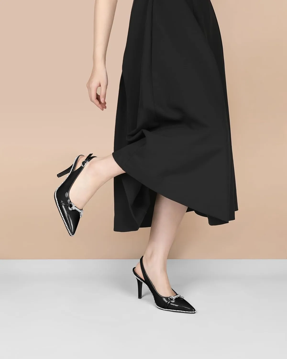 Eldof Women Slingbacks High Heel Pumps Closed Pointed Toe Beaded Rhinestone Slip On Stilettos Dress Pumps Shoes 3.5 Inches