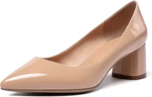 Eldof Women's Chunky Block Low Heels Closed Pointy Toe Classic Pumps Comfort Slip-on Party Evening Dress Heeled Shoes 5 CM