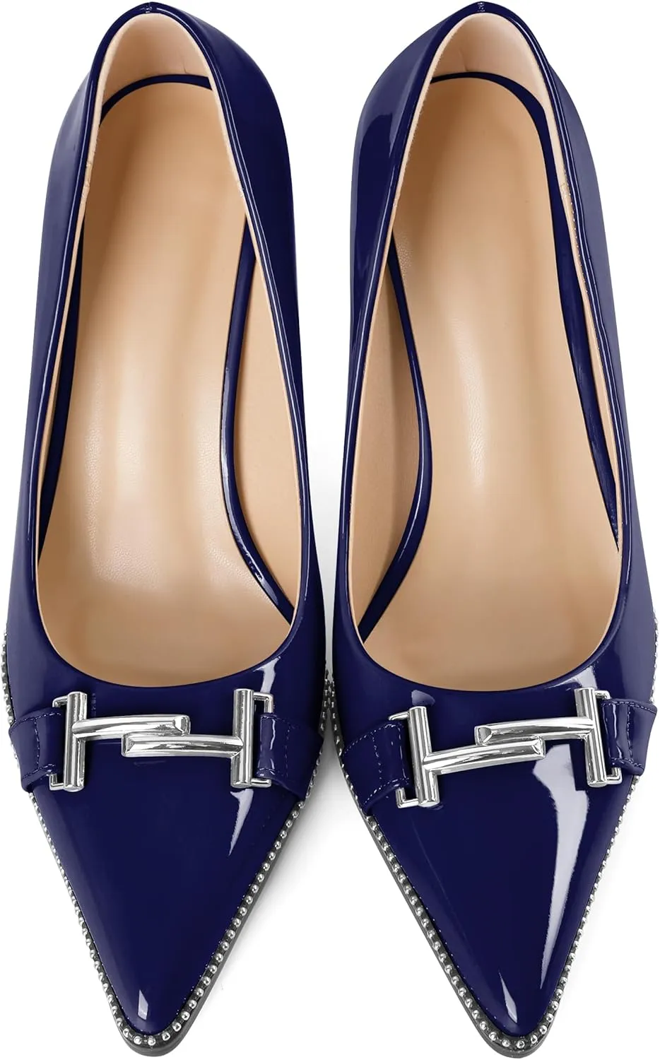 Eldof Women's High Heel Pumps Pointed Toe Slip On Metallic Buckle Stiletto Heels Studed Beaded Pumps Shoes Women 3.5 Inches