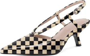 Eldof Womens Kitten Heel Pointed Toe Slingback Slip On Pumps Shoes Women Dress Low Heels 2.5 Inches