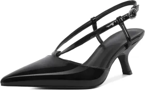 Eldof Womens Kitten Heel Pointed Toe Slingback Slip On Pumps Shoes Women Dress Low Heels 2.5 Inches