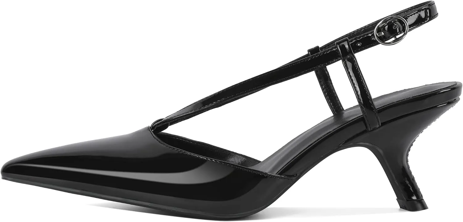 Eldof Womens Kitten Heel Pointed Toe Slingback Slip On Pumps Shoes Women Dress Low Heels 2.5 Inches