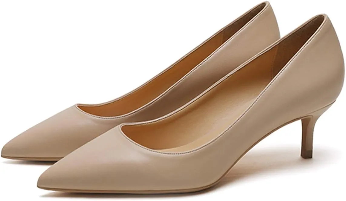 Eldof Women's Kitten Heel Pumps Pointed Toe Low Heels Slip on Comfort Pumps 2.6 Inches for Dress Party Office