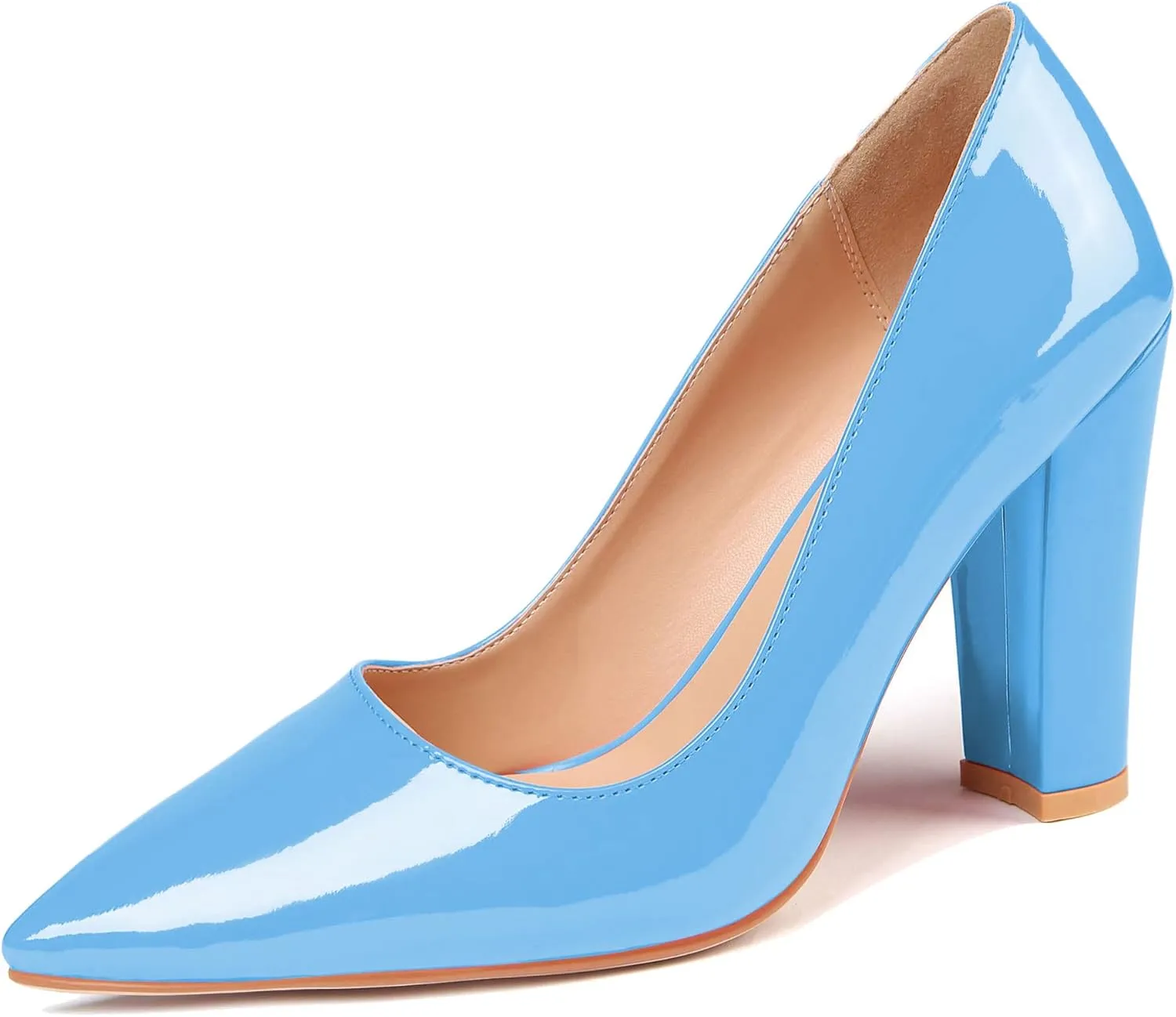Eldof Women's Pointed Toe Chunky High Heel Pumps Slip On 4 Inches Block Heels Comfortable High Heeled Dress Shoes for Wedding Party Event