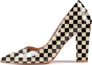 Eldof Women's Pointed Toe Chunky High Heel Pumps Slip On 4 Inches Block Heels Comfortable High Heeled Dress Shoes for Wedding Party Event