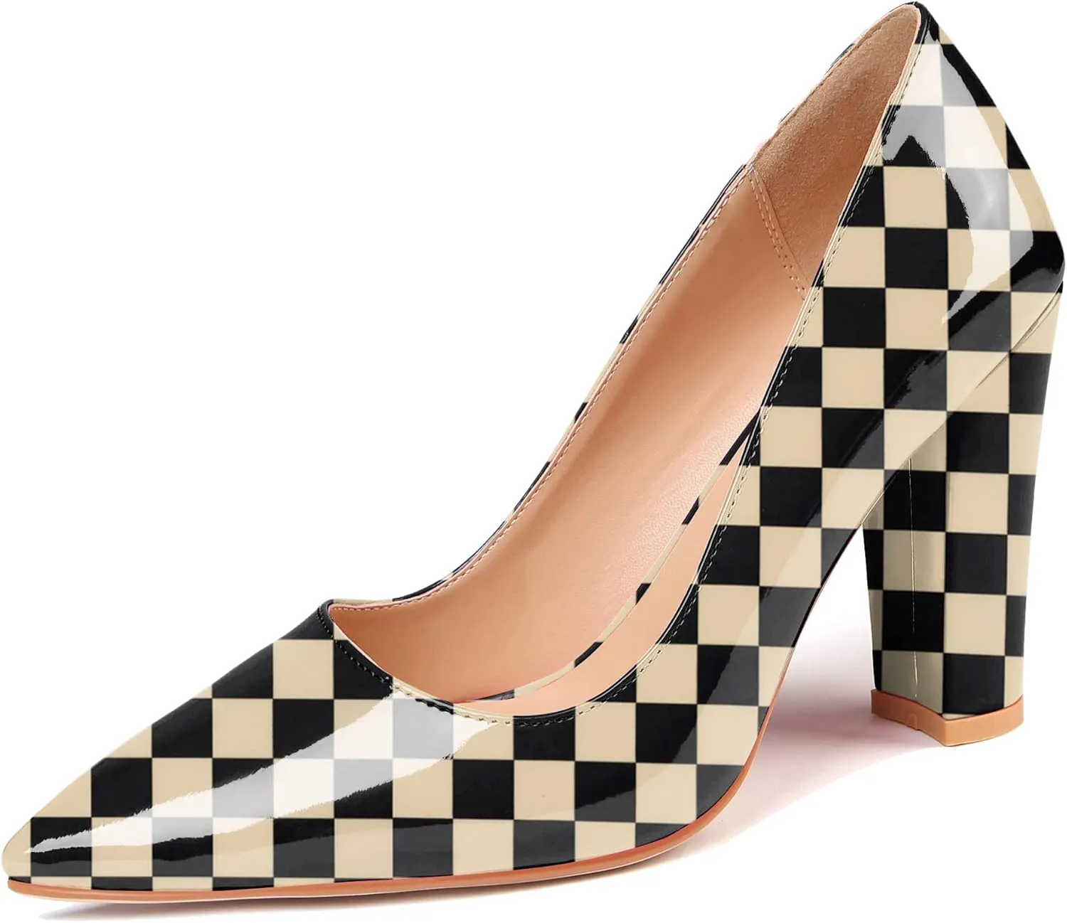 Eldof Women's Pointed Toe Chunky High Heel Pumps Slip On 4 Inches Block Heels Comfortable High Heeled Dress Shoes for Wedding Party Event