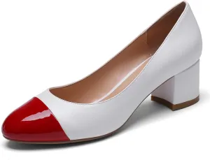 Eldof Women's Round Cap Toe Block Heels Slip On Chunky Low Heel Pumps for Wedding Party Office Classic Dress Shoes 2 Inches