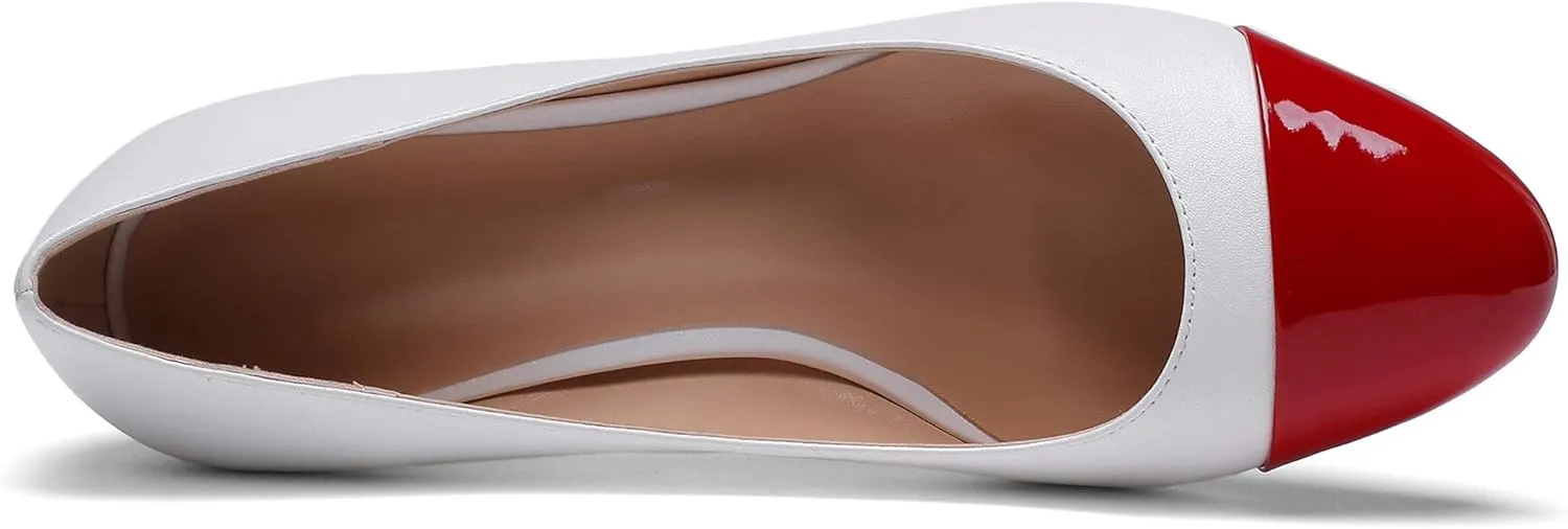 Eldof Women's Round Cap Toe Block Heels Slip On Chunky Low Heel Pumps for Wedding Party Office Classic Dress Shoes 2 Inches