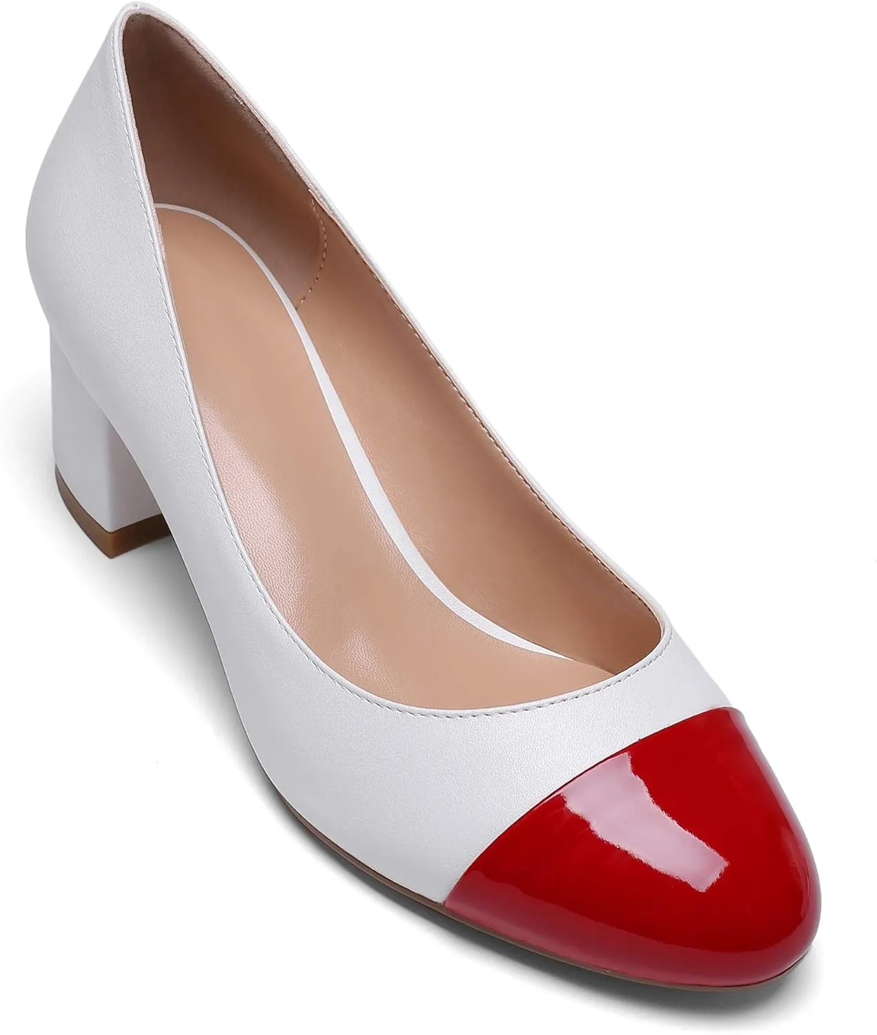 Eldof Women's Round Cap Toe Block Heels Slip On Chunky Low Heel Pumps for Wedding Party Office Classic Dress Shoes 2 Inches