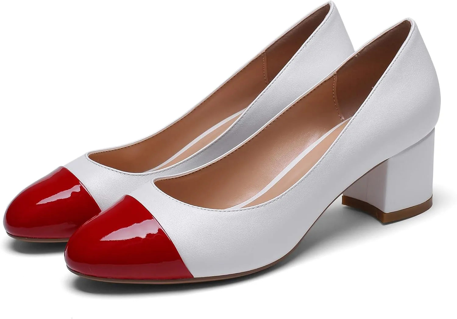Eldof Women's Round Cap Toe Block Heels Slip On Chunky Low Heel Pumps for Wedding Party Office Classic Dress Shoes 2 Inches