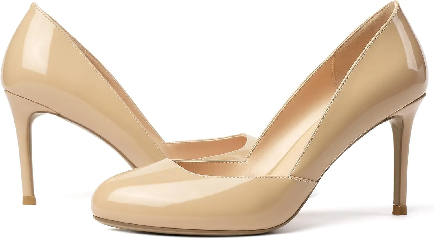 Eldof Women's Round Toe Slip On 3.4 Inch High Heels Cut Out D'Orsay Pumps for Casual Dress Office