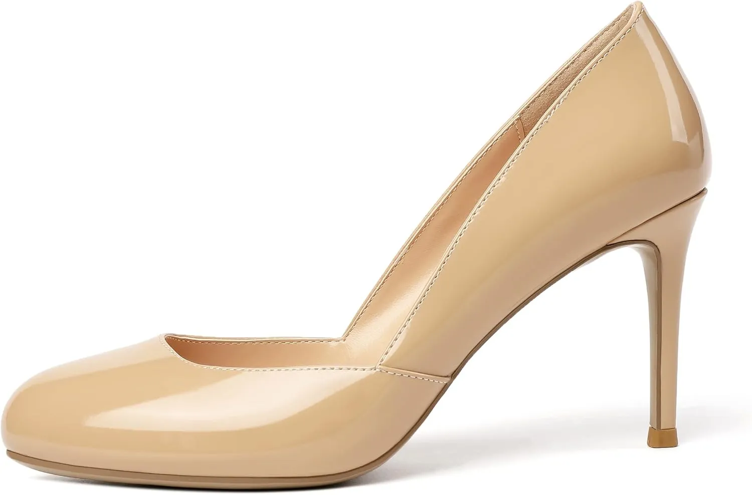 Eldof Women's Round Toe Slip On 3.4 Inch High Heels Cut Out D'Orsay Pumps for Casual Dress Office