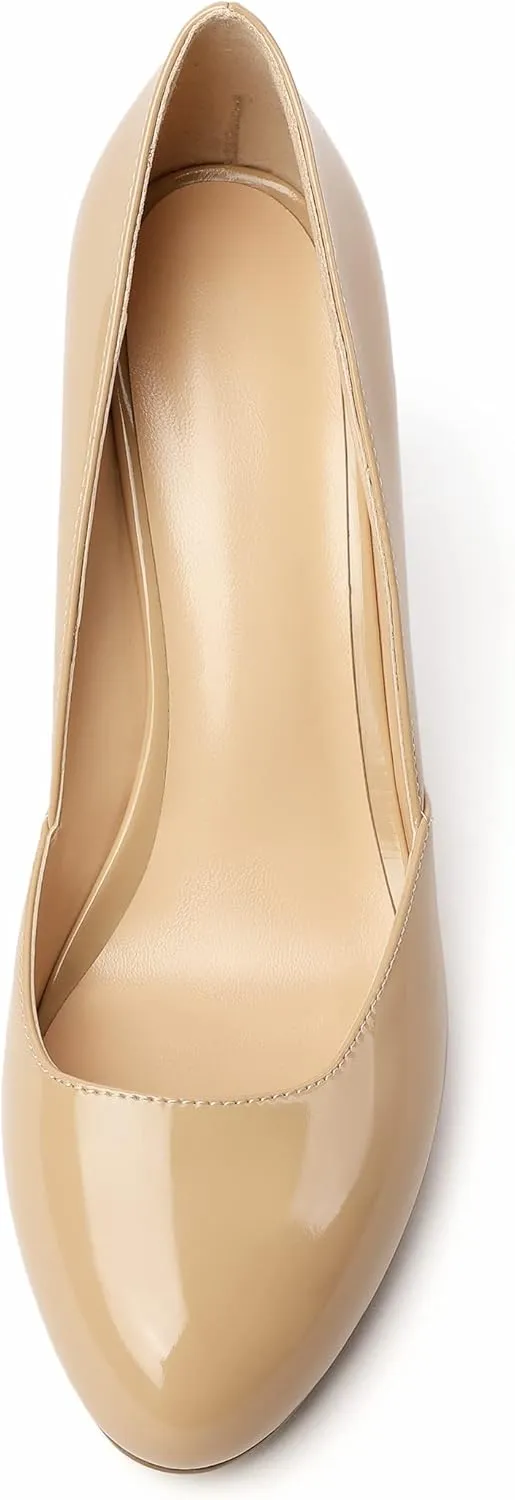Eldof Women's Round Toe Slip On 3.4 Inch High Heels Cut Out D'Orsay Pumps for Casual Dress Office
