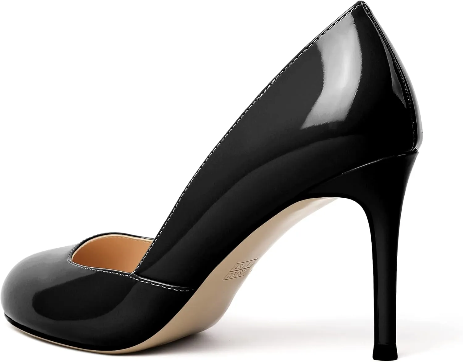 Eldof Women's Round Toe Slip On 3.4 Inch High Heels Cut Out D'Orsay Pumps for Casual Dress Office