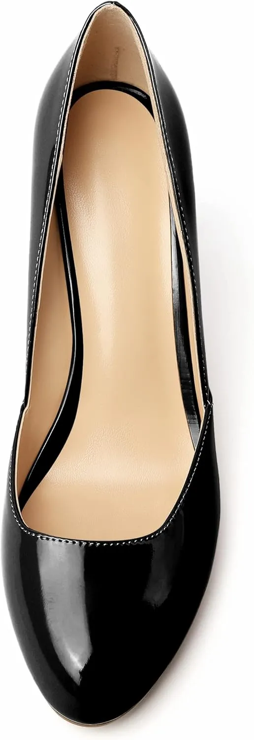 Eldof Women's Round Toe Slip On 3.4 Inch High Heels Cut Out D'Orsay Pumps for Casual Dress Office