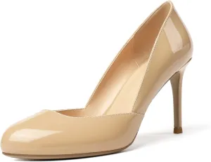 Eldof Women's Round Toe Slip On 3.4 Inch High Heels Cut Out D'Orsay Pumps for Casual Dress Office