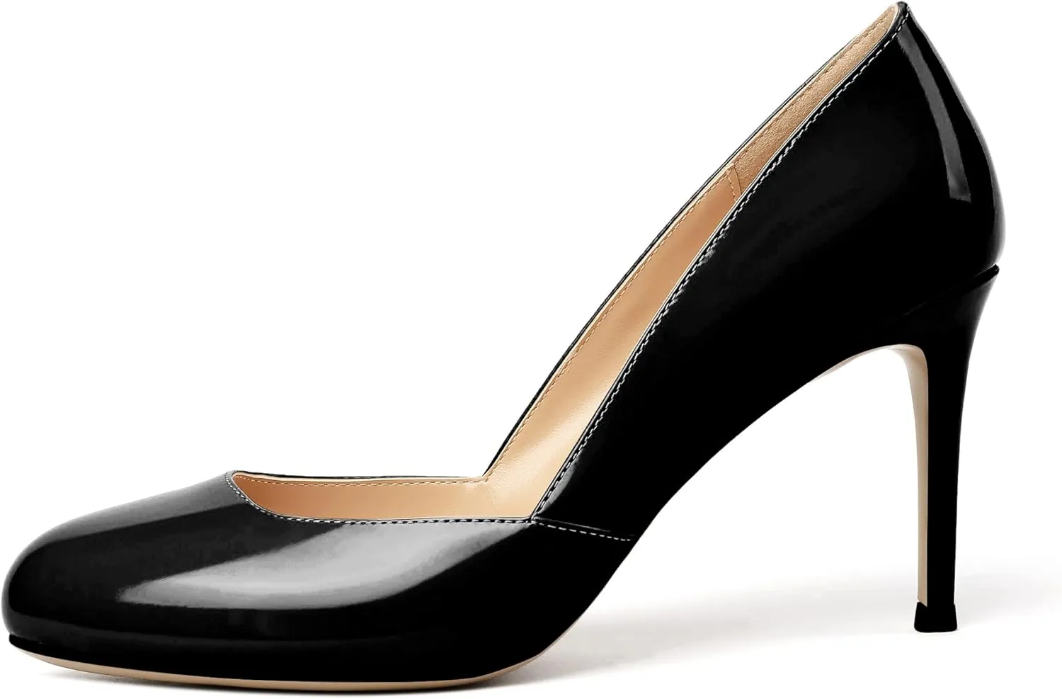 Eldof Women's Round Toe Slip On 3.4 Inch High Heels Cut Out D'Orsay Pumps for Casual Dress Office