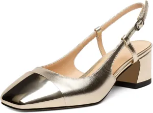 Eldof Women's Slingback Heels Block Pumps Shoes with Square Toe Slip on Heels 2 Inches for Casual Work Daily Life Party