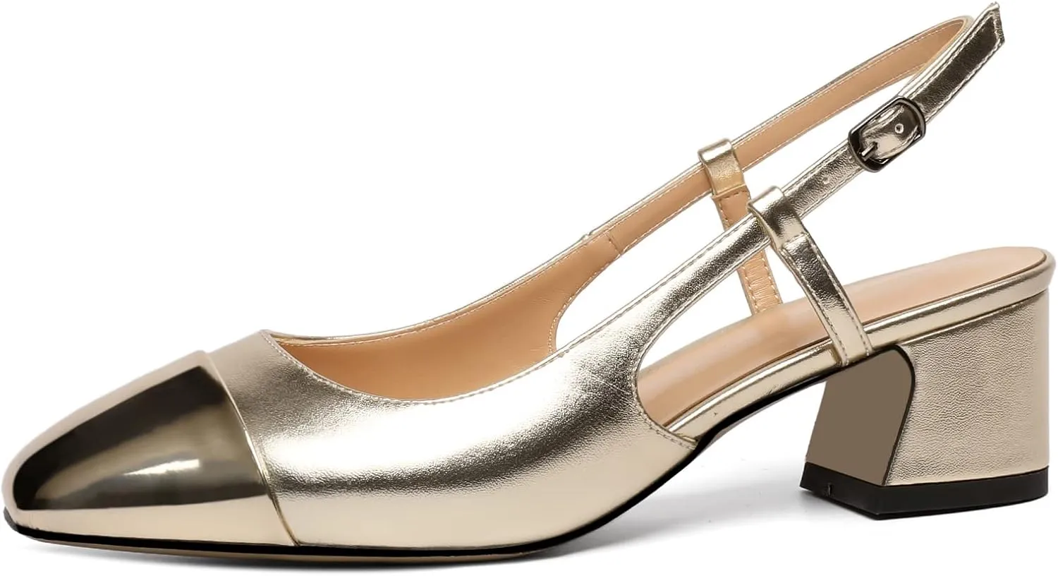 Eldof Women's Slingback Heels Block Pumps Shoes with Square Toe Slip on Heels 2 Inches for Casual Work Daily Life Party