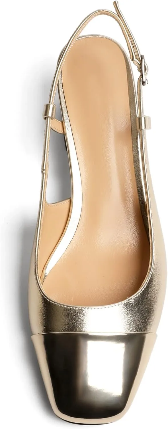 Eldof Women's Slingback Heels Block Pumps Shoes with Square Toe Slip on Heels 2 Inches for Casual Work Daily Life Party