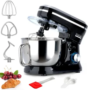Electric Stand Mixer with 6.5 Quart Bowl, Household Food Mixer 10 p Speeds 660W, Kitchen Tilt-Head Bread Dough and Cake Mixers with Dough Hook, Whisk, Beater, Splash Guard and Egg Separator (Black)