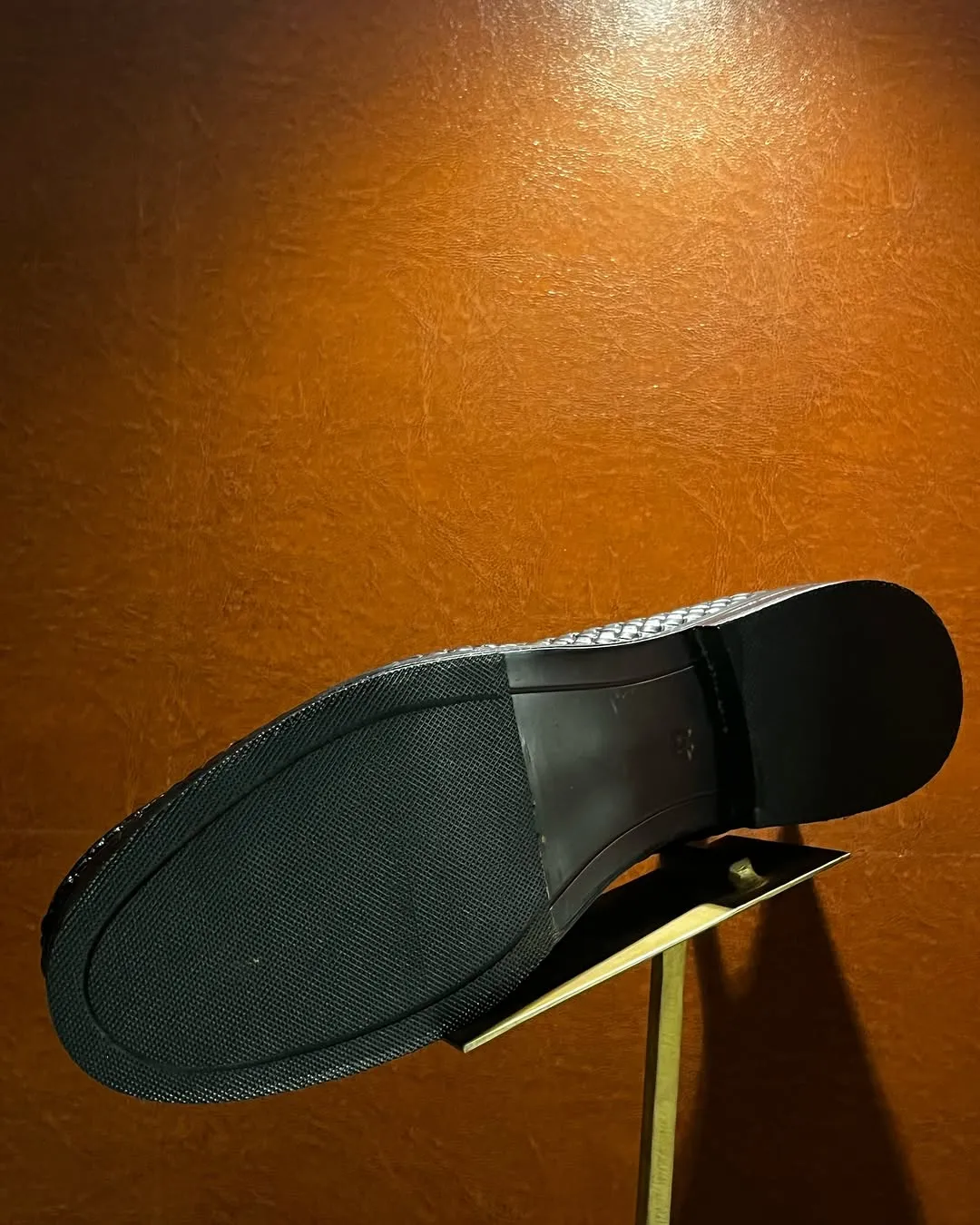 Elegant Black Woven Leather Loafer with Gold Bit Detail