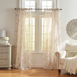 Elrene Home Fashions Westport Floral Tie-Top Sheer Window Curtain, 52" x 95" (1 Panel), Flax