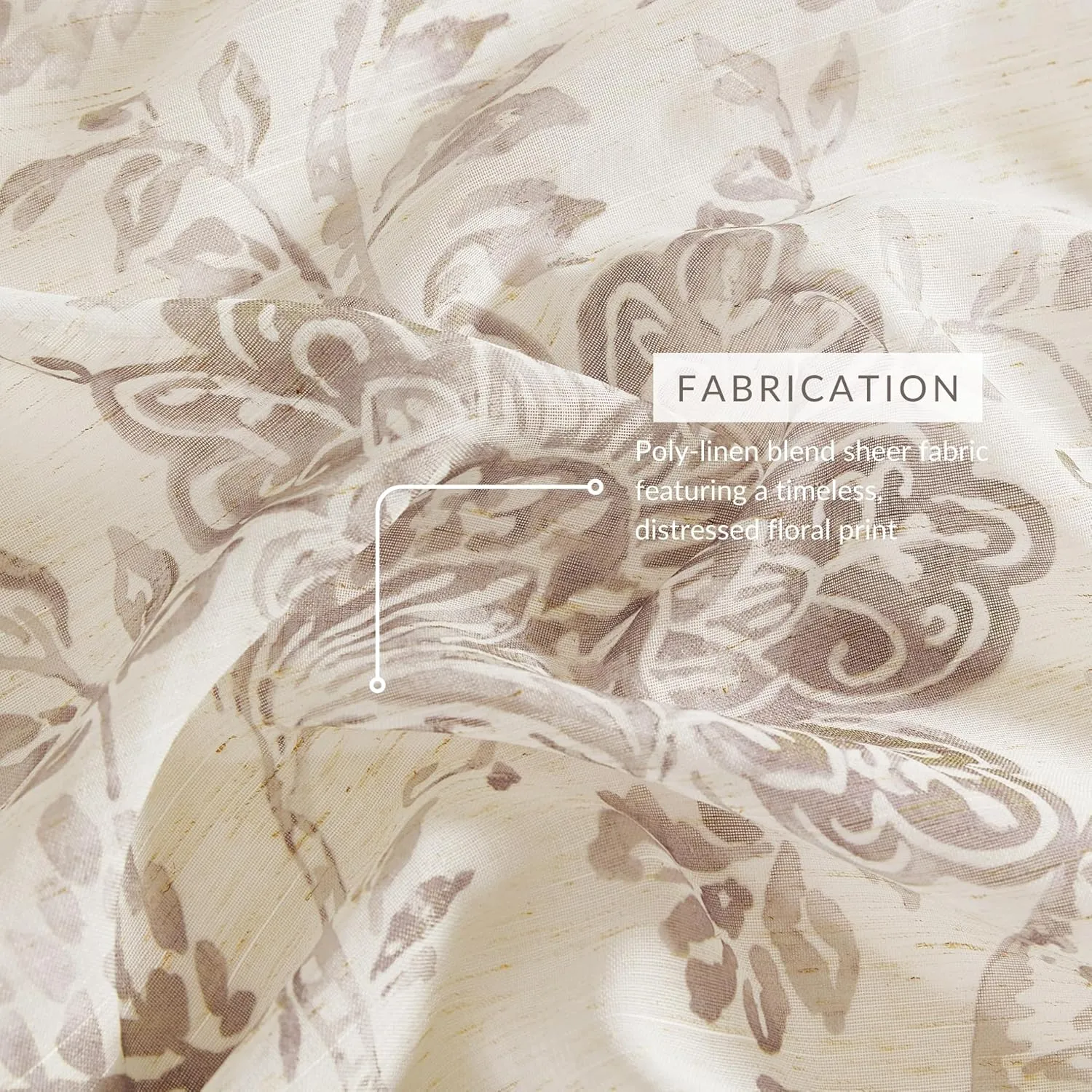 Elrene Home Fashions Westport Floral Tie-Top Sheer Window Curtain, 52" x 95" (1 Panel), Flax