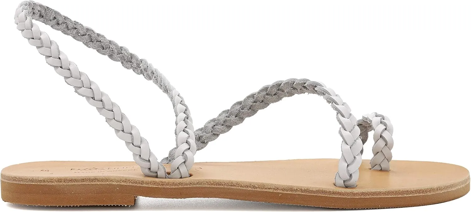 Emmanuela Ancient Greek Handmade Braided Leather Sandals, Quality Ankle Strap Slip on Summer Shoes for Women, Open Toe Flat Sandals, Boho Chic Sandals