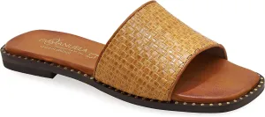 Emmanuela Comfortable Leather Flat Sandals, Greek Style Quality Slide on Sandals, Summer Shoes, Open Toe Mules, Boho Chic Weaved Leather Textured Sliders