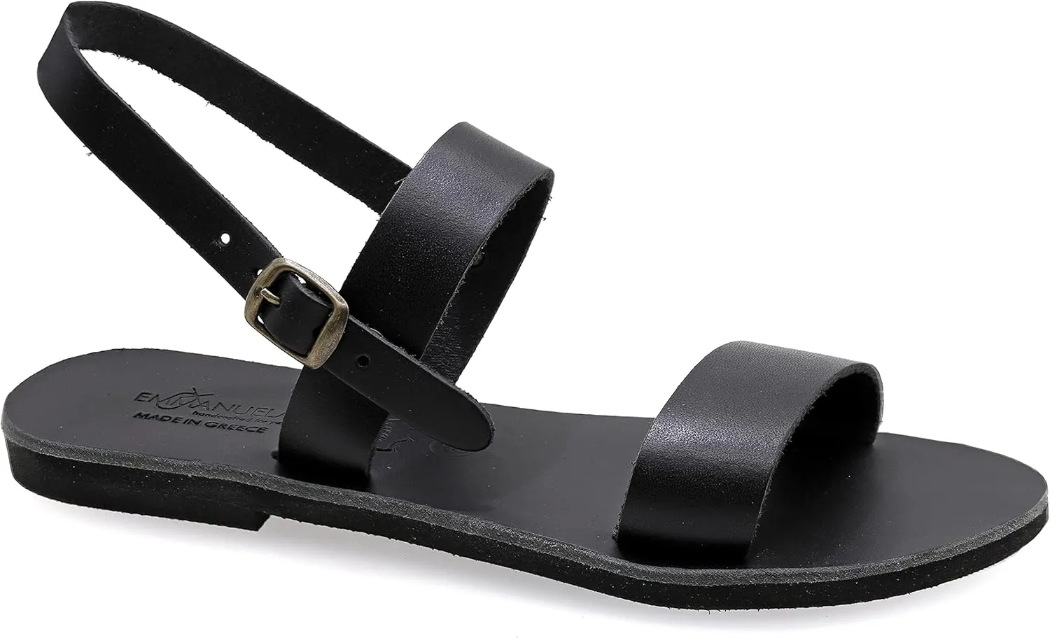 Emmanuela Greek Handmade Leather Flat Sandals, Quality Summer Shoes for Women with adjustable buckle strap, Open Toe Strappy Sandals, Boho Chic Slingback Sandals