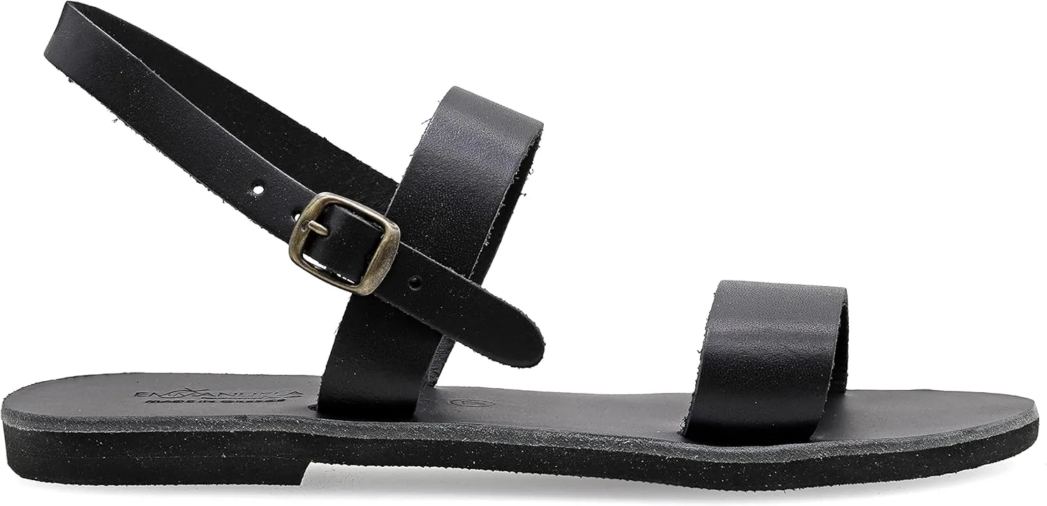 Emmanuela Greek Handmade Leather Flat Sandals, Quality Summer Shoes for Women with adjustable buckle strap, Open Toe Strappy Sandals, Boho Chic Slingback Sandals