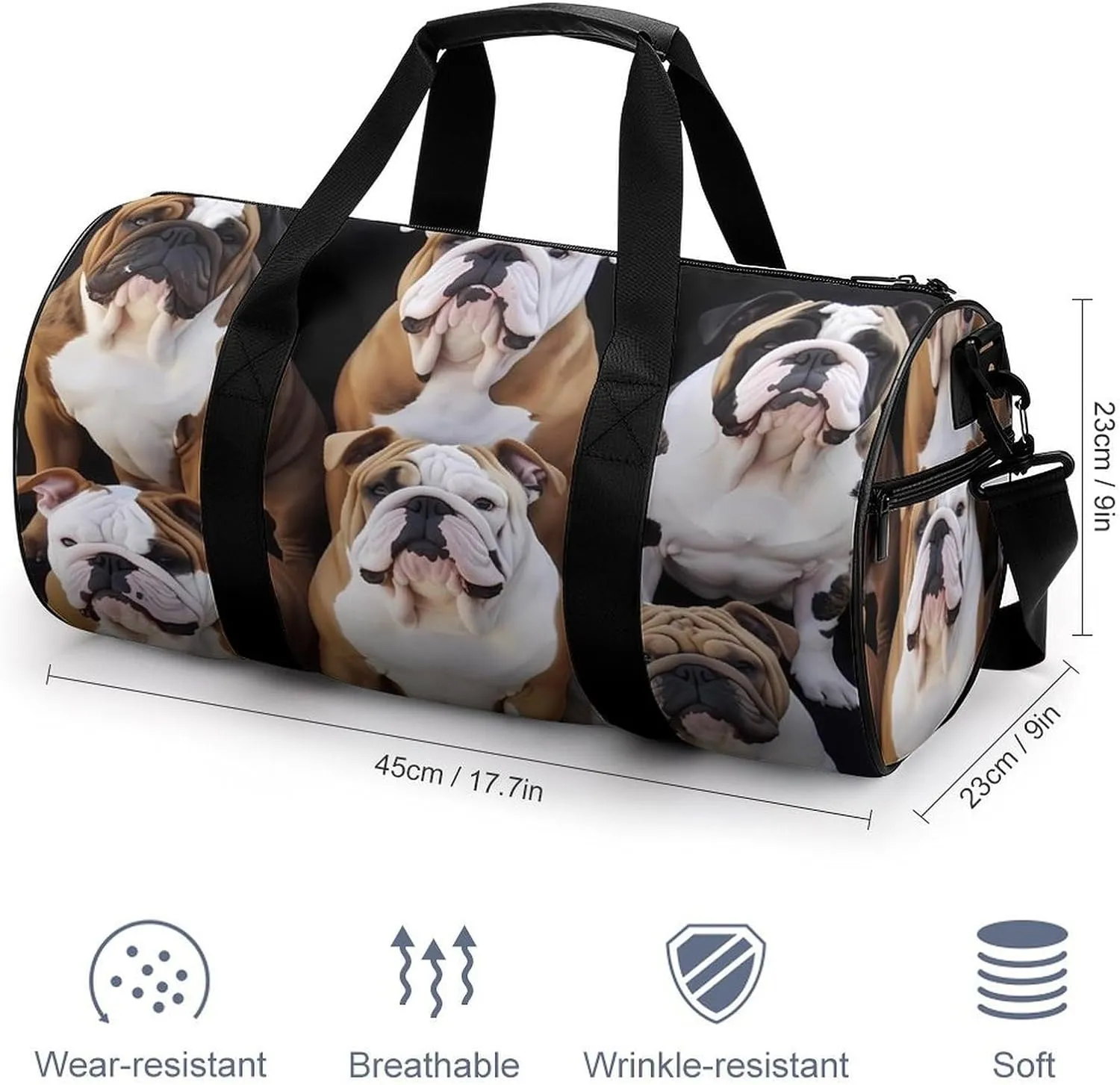 English Bulldogs Duffel Bag for Men Women Gym Bag Sports Small Overnight Bag for Travel Weekender