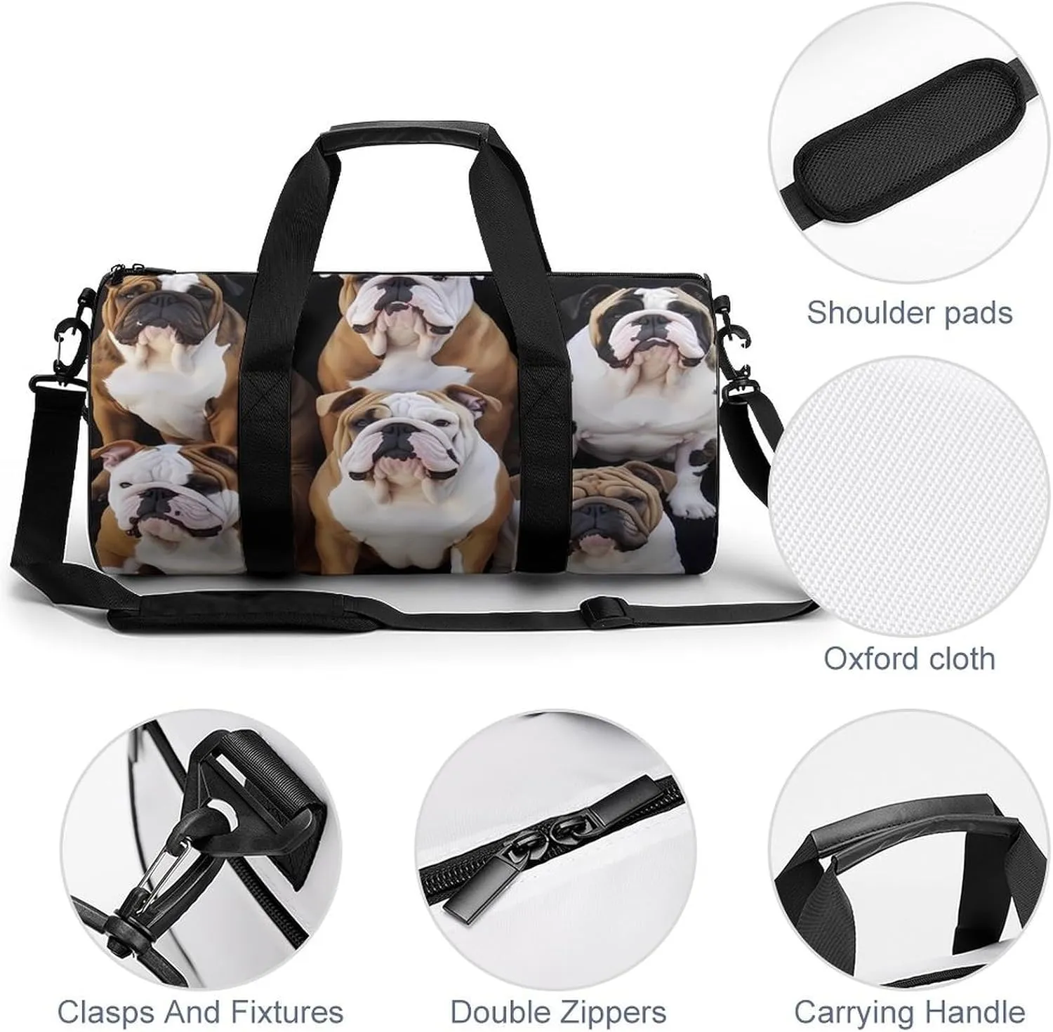 English Bulldogs Duffel Bag for Men Women Gym Bag Sports Small Overnight Bag for Travel Weekender