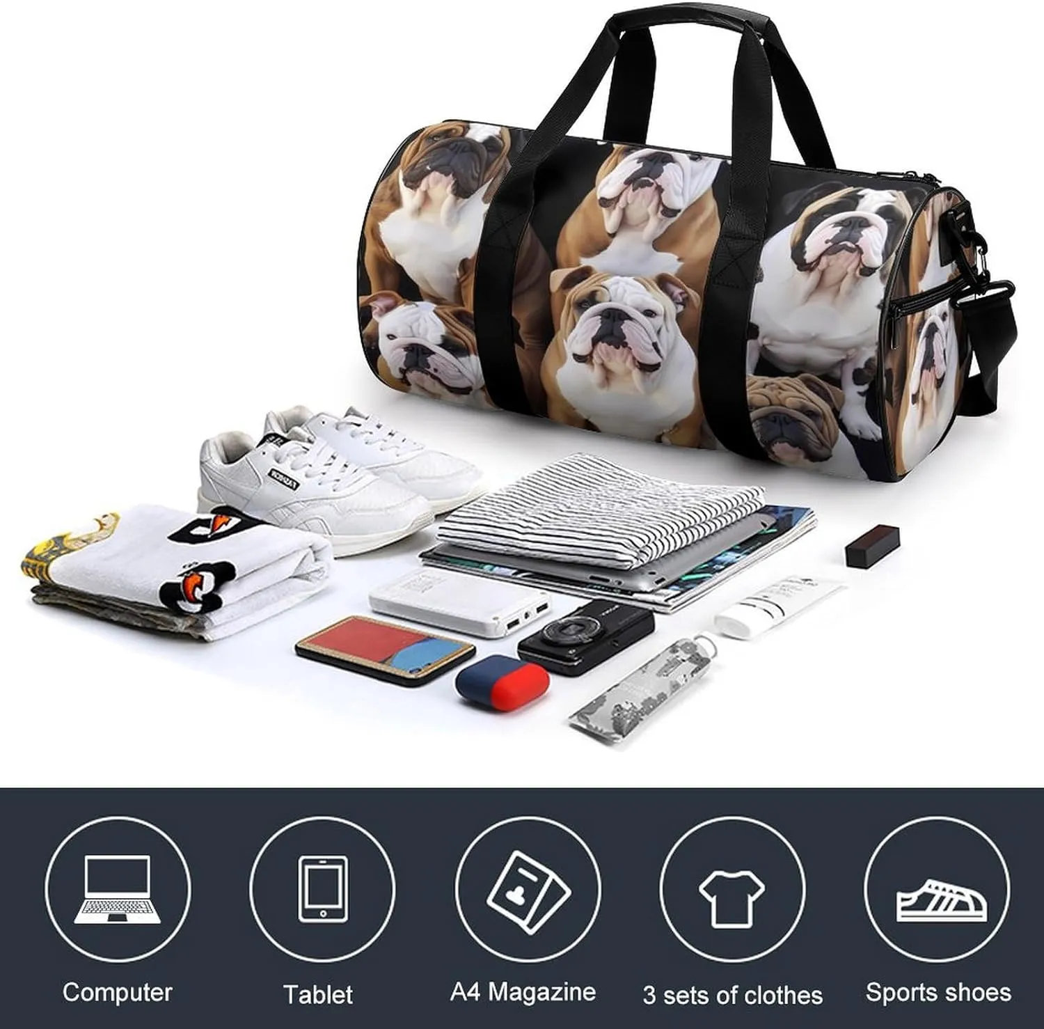 English Bulldogs Duffel Bag for Men Women Gym Bag Sports Small Overnight Bag for Travel Weekender