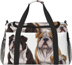 English Bulldogs Travel Duffel Bag Lightweight Waterproof Carry On Tote Bag Foldable Weekender Overnight Bags Sport Gym Bag For Women Men