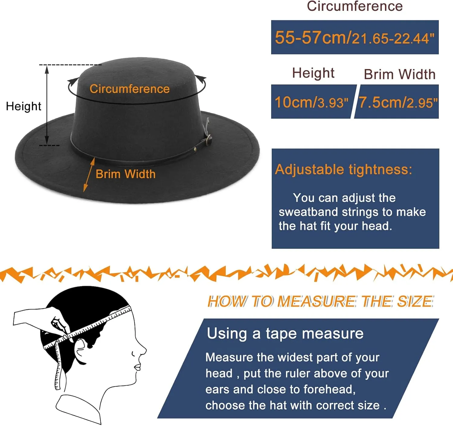 EOZY Women Men Classic Felt Fedora Hat Wide Brim Flat Top Jazz Panama Hat Casual Party Church Hat