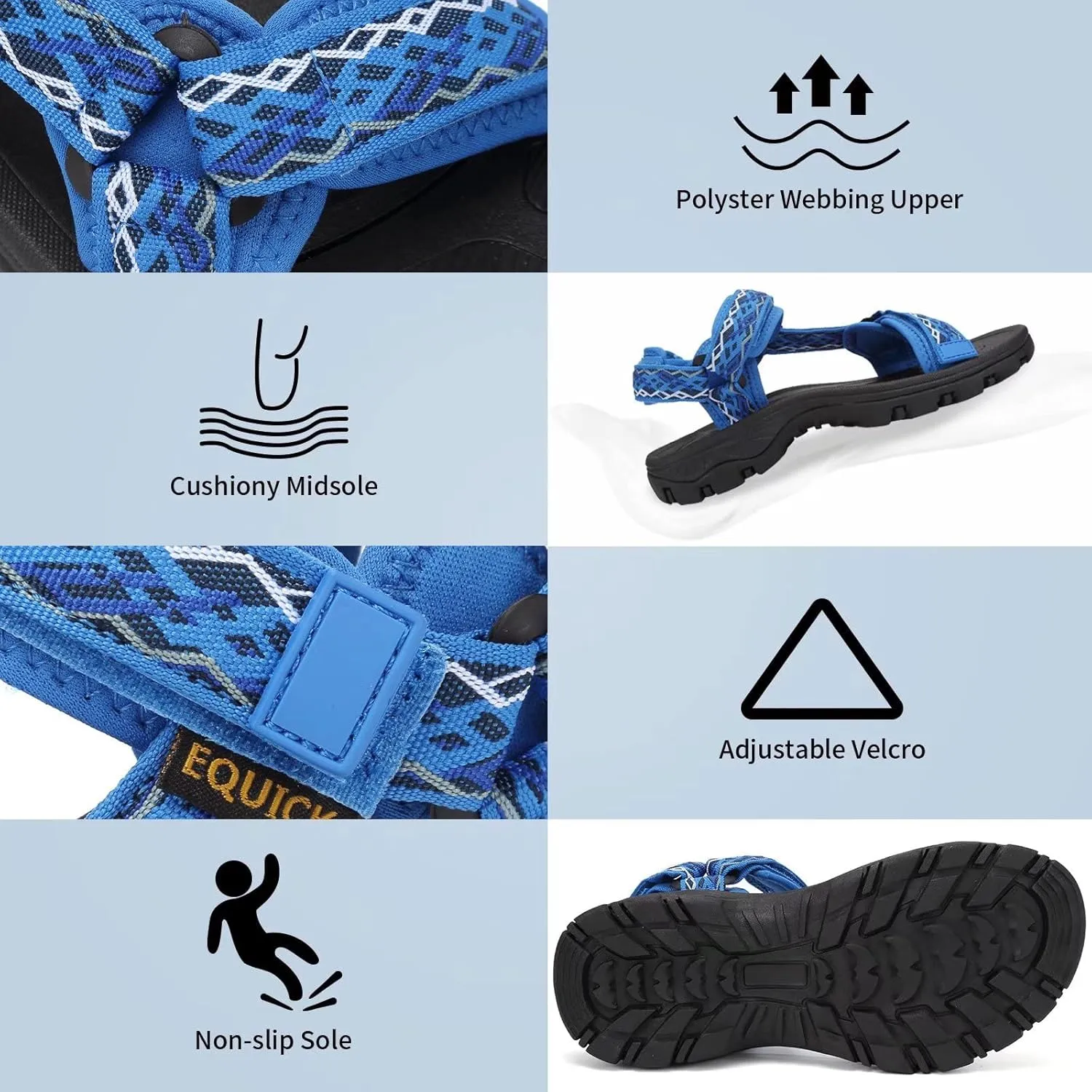 EQUICK Sport Sandals for Women, Open Toe Strap Sandal Anti-skidding Outdoor Water Sandals Comfortable Athletic Sandals for Beach